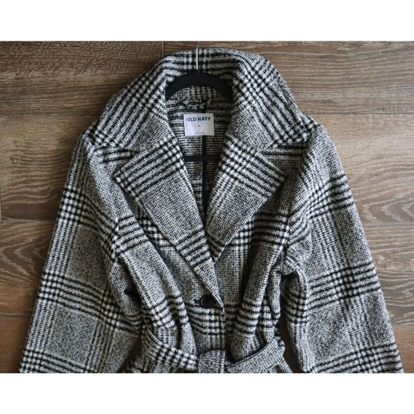 Old Navy 809503-001 Women's Sz XL Black Plaid Belted Overcoat - Picture 8 of 13
